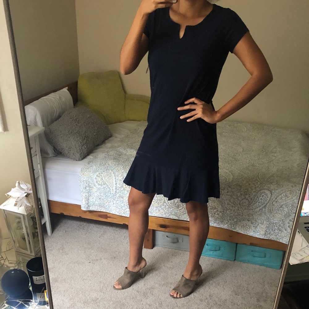 Three dots brand navy ruffle cotton dress
